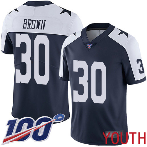 Youth Dallas Cowboys Limited Navy Blue Anthony Brown Alternate #30 100th Season Vapor Untouchable Throwback NFL Jersey->youth nfl jersey->Youth Jersey